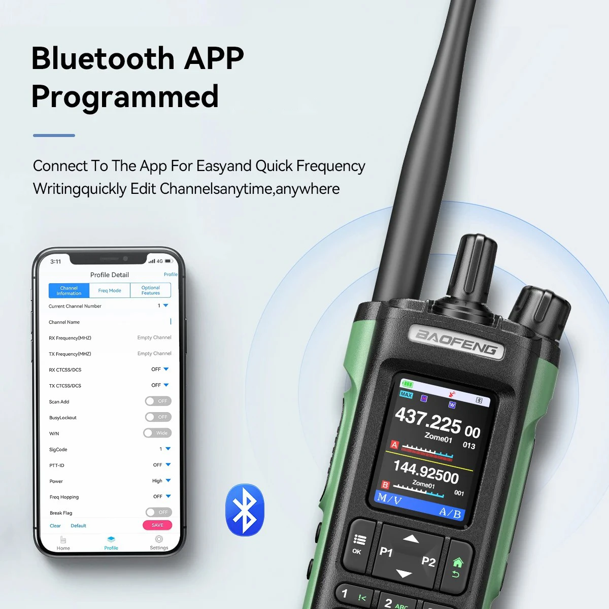 BAOFENG UV32 Walkie Talkie GPS multibanda Bluetooth programación inalámbrica AM FM copia frecuencia NOAA Ham de largo alcance Radio bidireccional
