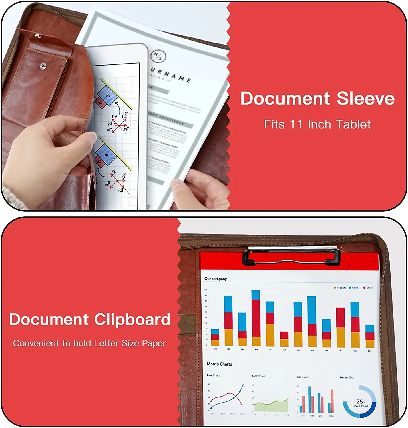 A4 Multifunctional Conference Folder Business Stationery Folder Leather Contract File Folders Zippered Organizer Card Holder