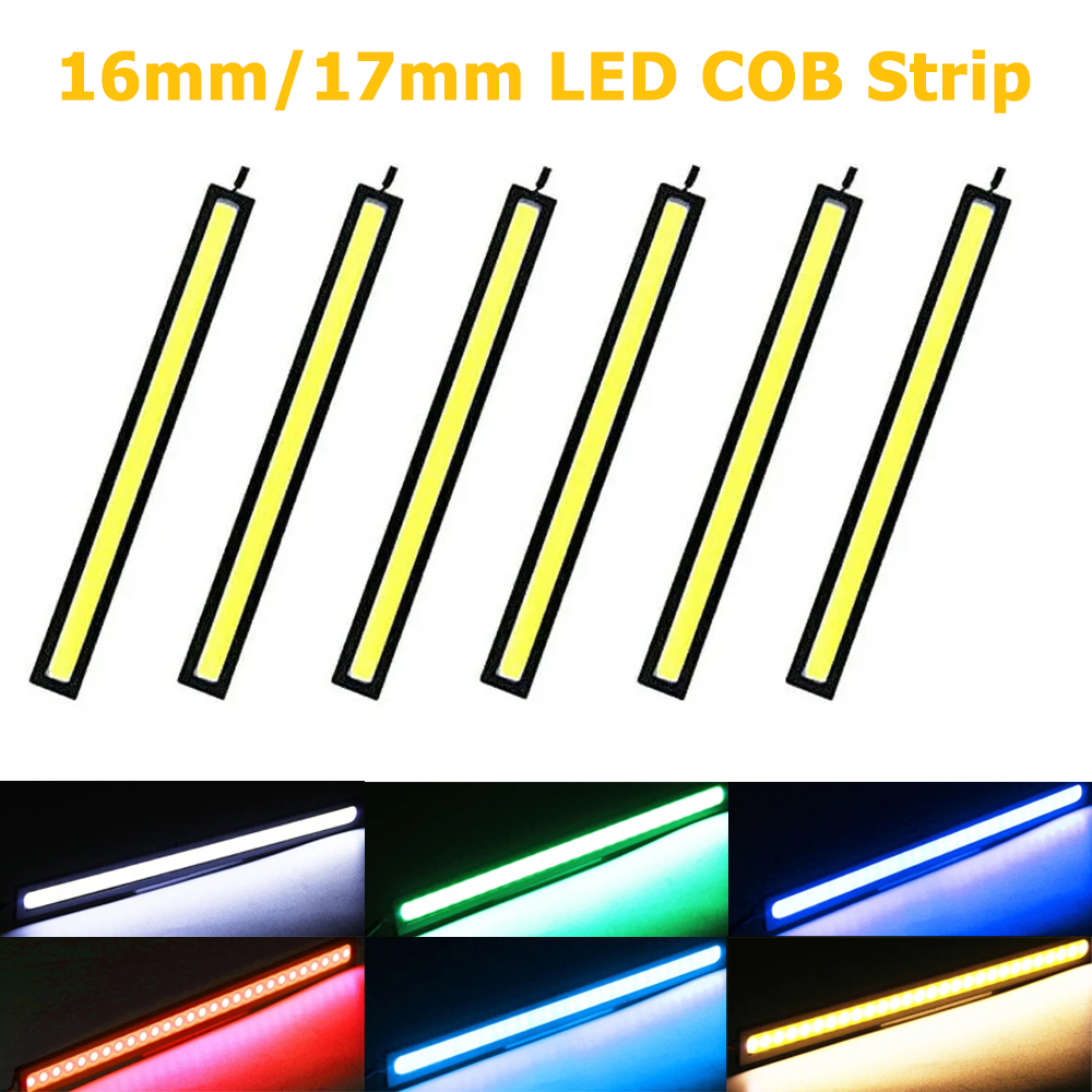 Tira de luces LED COB de 16MM y 17MM, lámpara DRL brillante ultradelgada de 12V de CC, luz lateral impermeable para coche, azul, blanco, rojo, verde, amarillo, antiniebla