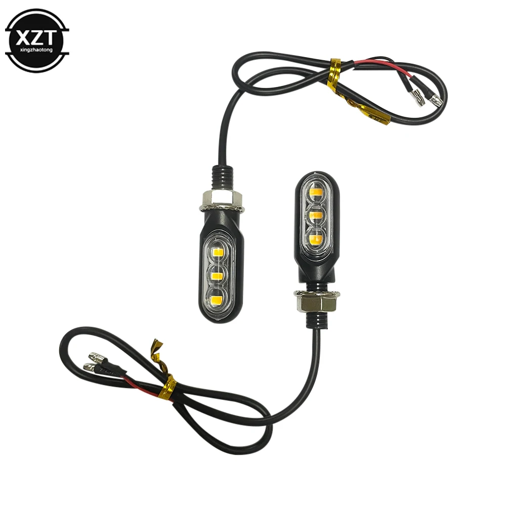 2PCS Universal 12V 3Led Mini Motorcycle LED Turn Signal Lamp Flash Indicator Lights Amber Running Light