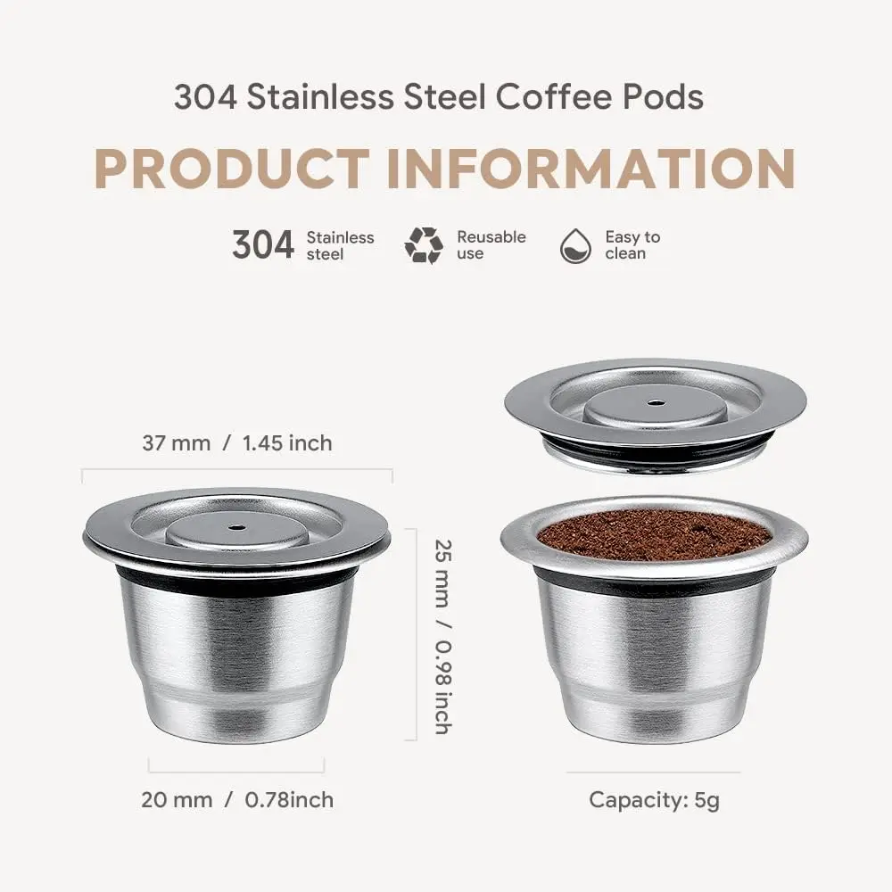 Cápsula de café reutilizable Nespresso, cápsula de filtros rellenables de Crema Espresso rica de acero inoxidable, compatible con Inissia Pixie Essenza Mini