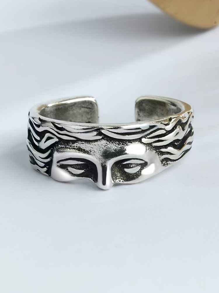 Rings For Men Creative Venus Mask Ring, Retro Thai Silver Relief With Adjustable Opening Ring Confessing Gift
