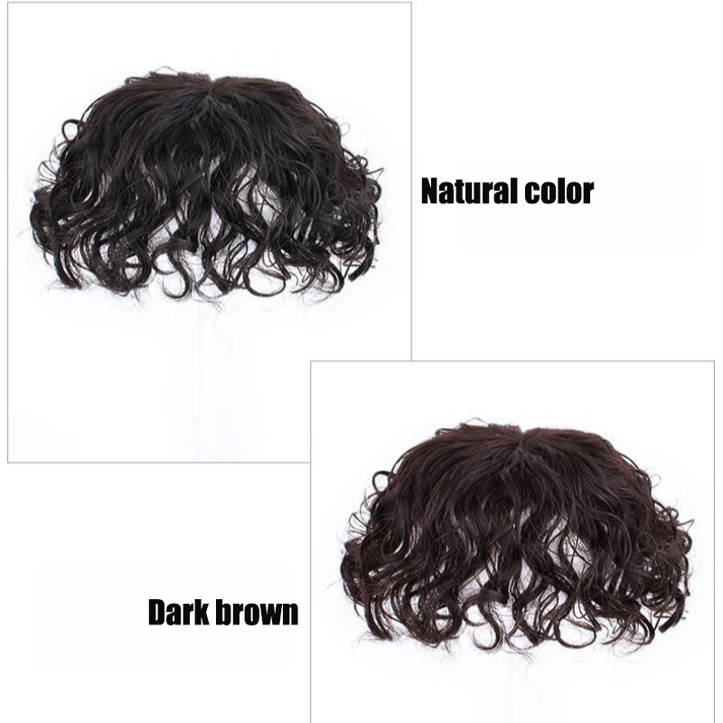 3 Clips Menselijk Haar Natuurlijke Kleur/Donkerbruin Vrouwen Toppers Krullend Stijl Topper Haarstukken Voor Haaruitval Volume Cover grijs Haar