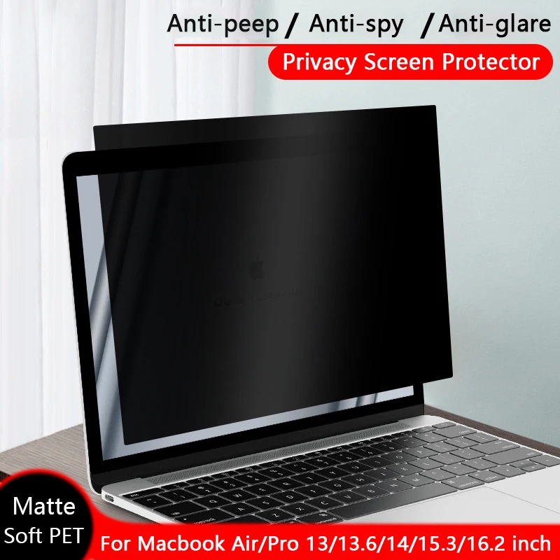 Anti-Spy Screen Protector สำหรับ Macbook Air 13นิ้ว M1 M2 A2337 A2681 Pro 14 15 16ความเป็นส่วนตัวกรอง15.6 17โน้ตบุ๊คฟิล์ม ป้องกันแสงสะท้อน / ป้องกันลายนิ้วมือ / กันน้ำ / ป้องกันคราบ