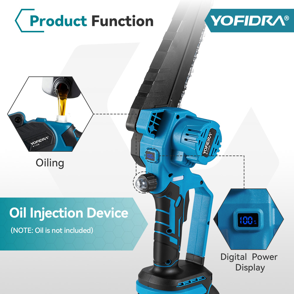 YOFIDRA Бесщеточная 8-дюймовая электрическая бензопила Беспроводная перезаряжаемая обрезная пила Деревообрабатывающий садовый инструмент для Makita 18 В аккумуляторный штифт