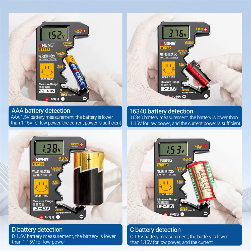 เครื่องทดสอบแบตเตอรี่ดิจิตอล BT189 เครื่องทดสอบแบตเตอรี่จอแสดงผล LCD Universal Battery Checker สําหรับ AA AAA 9V 1.5 V/3 V แบตเตอรี่เซลล์ปุ่ม