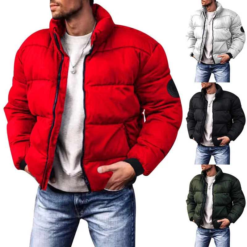 Chaqueta de algodón de invierno para hombre con cuello levantado y chaquetas casuales Parkas de abrigo con cremallera gruesa