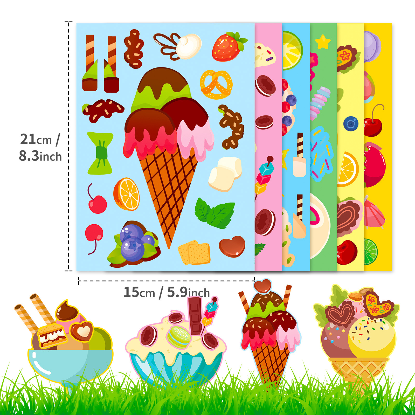 6 個アイスクリームデザート DIY かわいい食品漫画パズルステッカークリエイティブ甘い顔変更ステッカー子供のおもちゃ