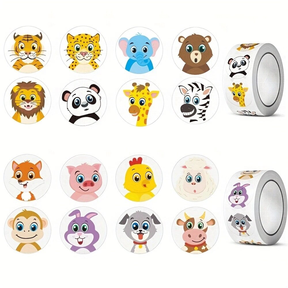 500 pces/rolo dos desenhos animados animais recompensa adesivos 2.5cm/1.0in diy decoração perfeito para aprender jogos notebook almofada geladeira presente selo etiquetas