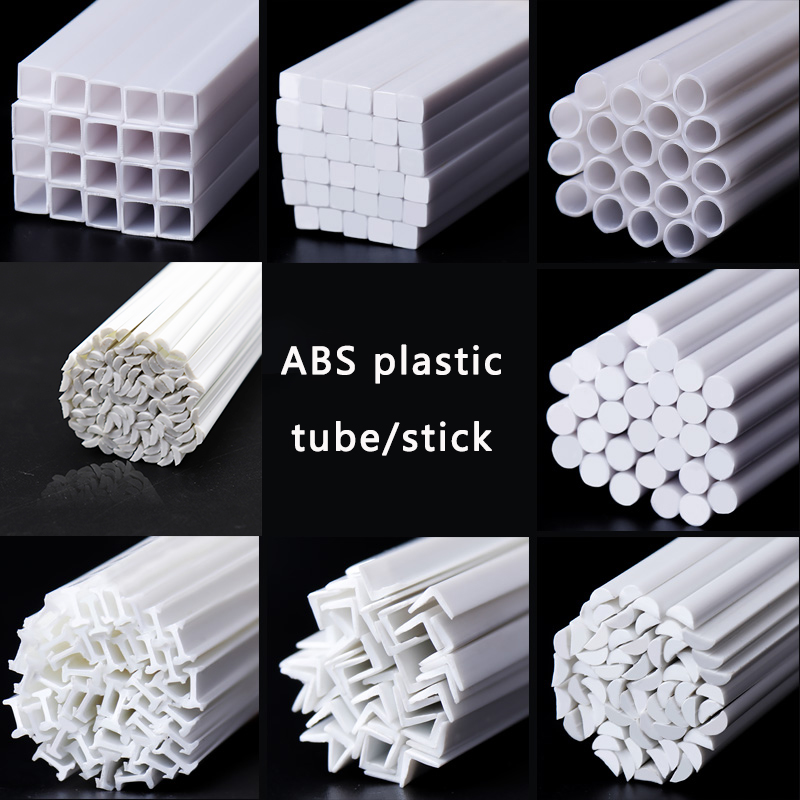 Diy construcción/materiales de escena de casa plástico ABS redondo/cuadrado/medio redondo palo blanco/accesorios de tubo herramienta Kits de Diorama 25 unids/lote