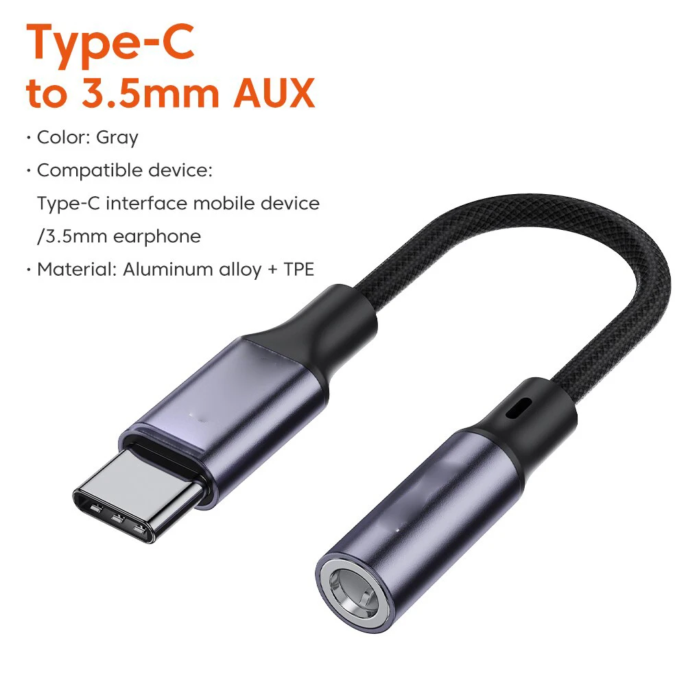 Adattatore jack per cuffie di tipo C intrecciato in nylon resistente, cavo ausiliario da 3,5 mm placcato in oro per auto/musica/giochi (trasuoni da 0, ms, microfono e volume C