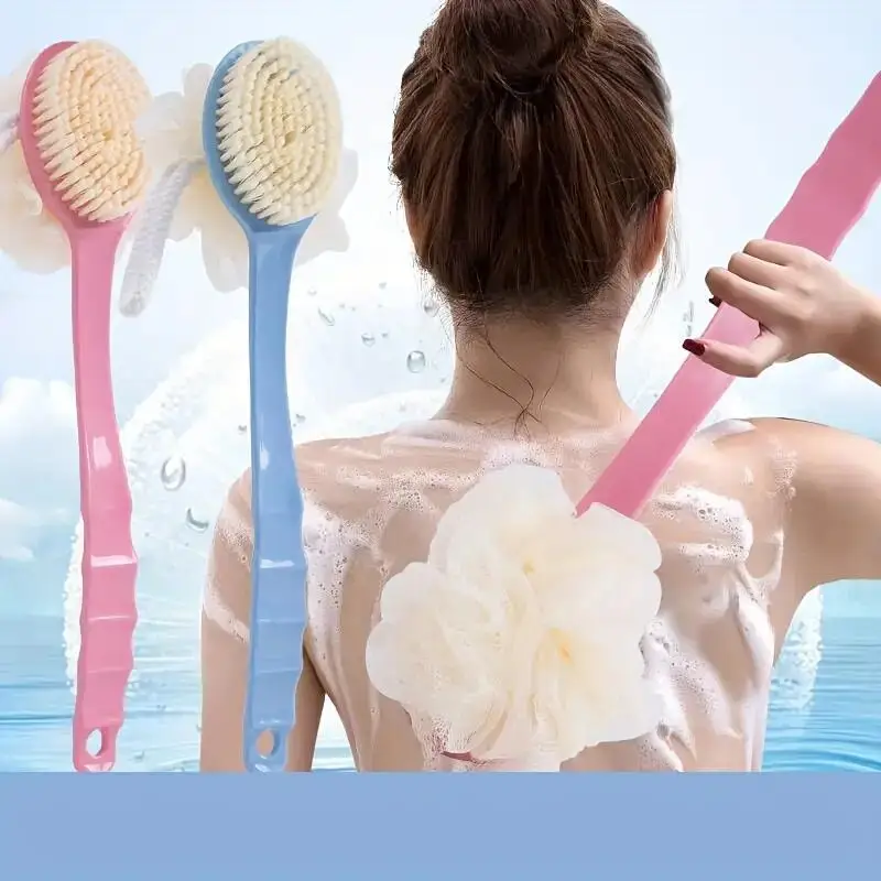 Escova corporal de banho suave e cerdas para mulheres e homens, escova de chuveiro curvo de tratamento longo, rosto e spa