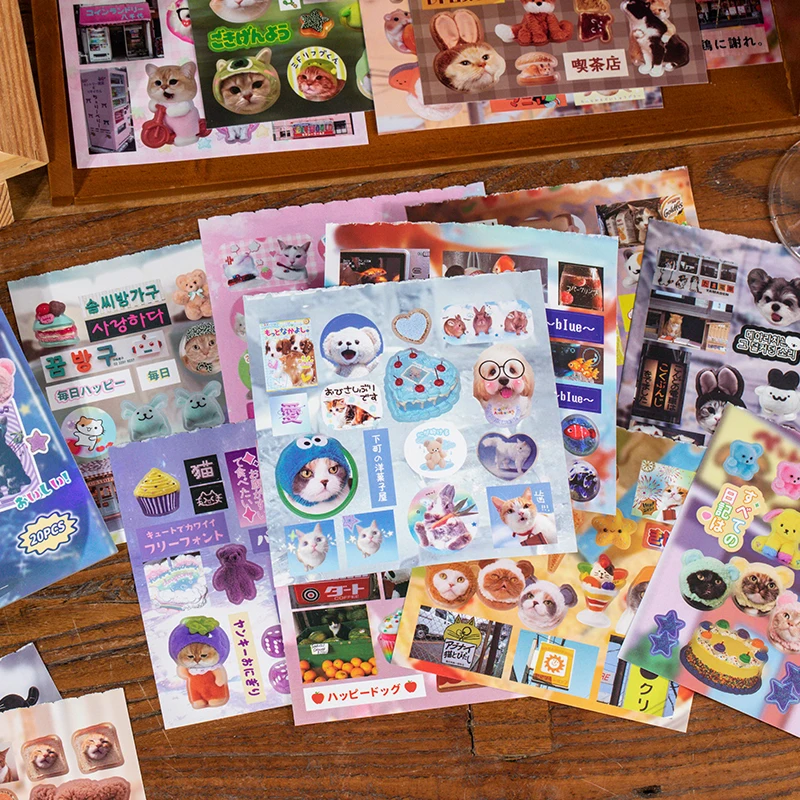 MINKYS 20 แผ่นอาหารน่ารักเค้กผลไม้ Retro ตกแต่งหนังสือสติกเกอร์ Scrapbooking คู่มือวัสดุสติกเกอร์โทรศัพท์เด็กของขวัญ