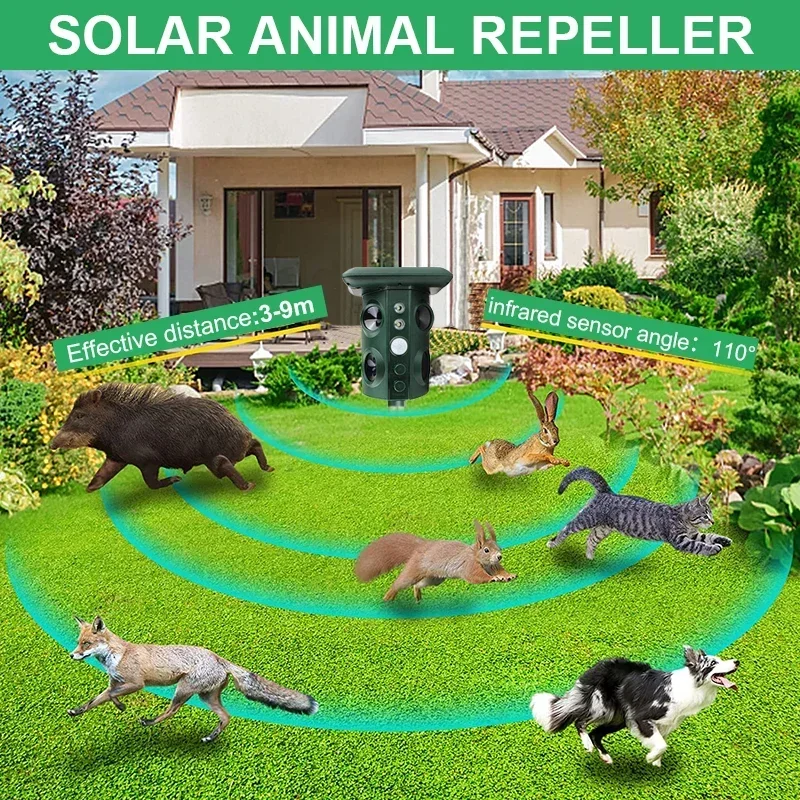 Zonne-energie Ultrasone Animal Repeller PIR Bewegingssensor Sonar Repeller Schrikken Dieren Voor Outdoor Tuin Afschrikmiddel Apparaat