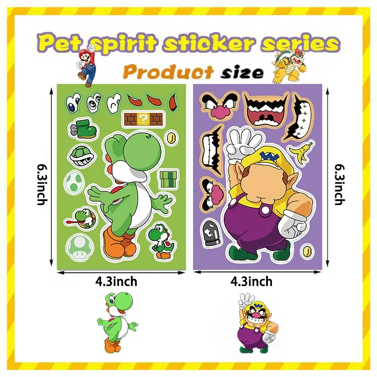 8/16/32 แผ่นการ์ตูน Mario Make A Face ปริศนาสติกเกอร์เด็กทํา DIY เกมเด็กจิ๊กซอว์การศึกษาสติกเกอร์ของเล่น