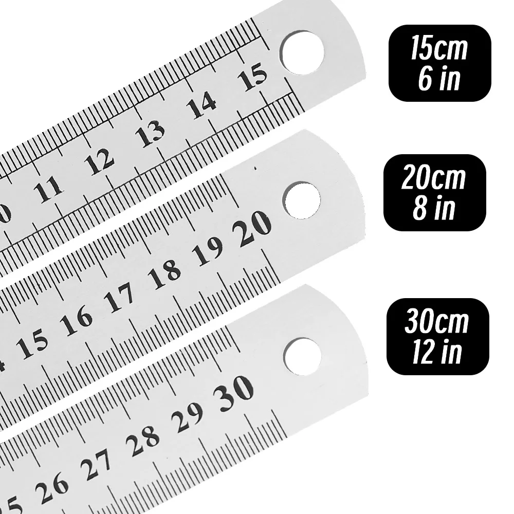 10P 15-30cm Acciaio inossidabile Metallo Righello dritto Precisione Double Sided Precisione Strumento di misurazione Scala Accessori righello metrico