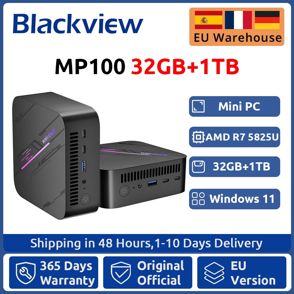 Blackview MP100 NUOVO Mini PC AMD R7 5825U Windows 11 Home 8-Core 16-thread 32GB DDR4 1TB SSD WiFi 6 Mini Computer PC BT5.2