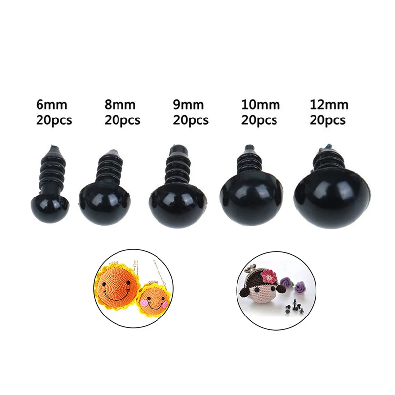 Jouets accessoires yeux en plastique yeux d'art yeux de haricot noir tous yeux à vis noirs poupée en peluche bricolage 100 yeux