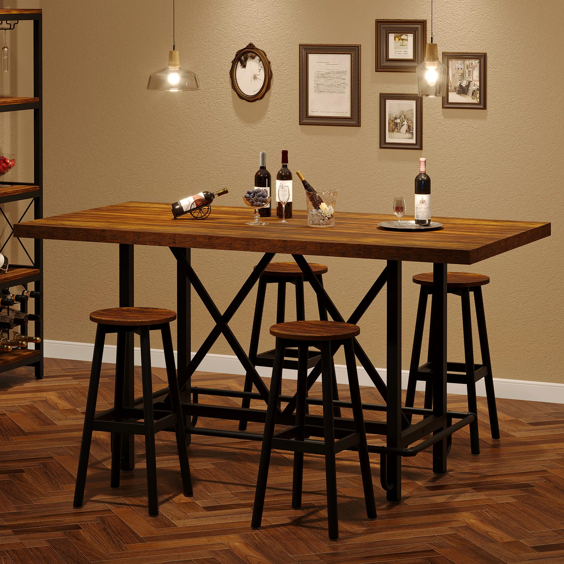 Tribesigns Rectangular Counter Height Dining Table with Metal Footrest for 6 People, 35.43" Tall