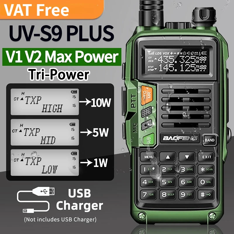 Baofeng UV-S9 PLUS V2 10W alta potencia VHF/UHF Radio bidireccional de largo alcance Walkie Talkie CB Ham Radio portátil UV-5R para caza