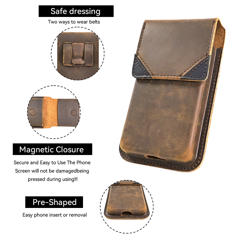 1pcRetro lederen heuptas voor heren, met universele magnetische sluiting en een klepontwerp, superieure bescherming