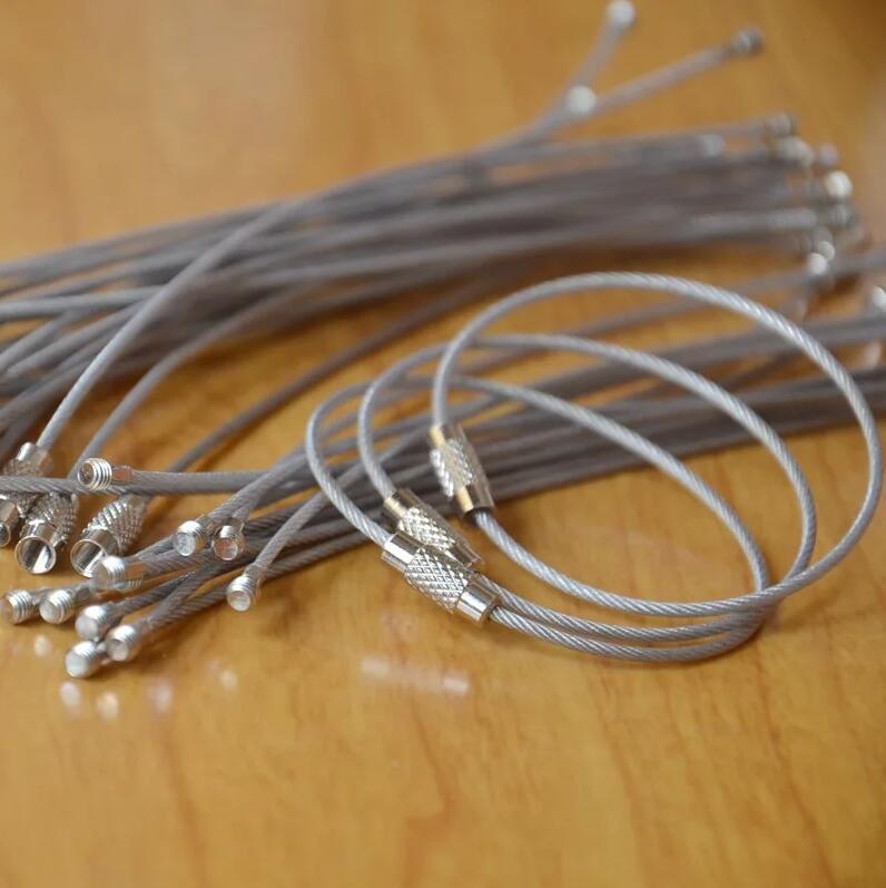10pcs Keychain Rope Stainless Steel Wire Cable Loop Screw Lock Gadget Ring Keyring Circle Camp Hanging Outdoor Tool Accessories
