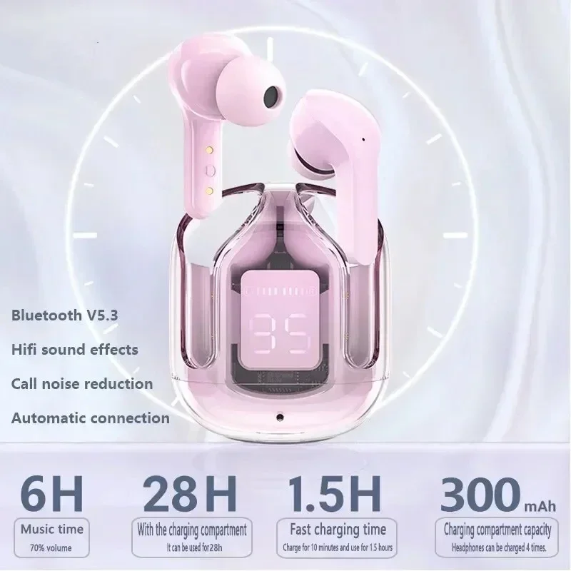 TWSHK3 auriculares inalámbricos Bluetooth con cancelación de ruido auriculares deportivos estéreo HiFi con pantalla Digital estuche de carga transparente