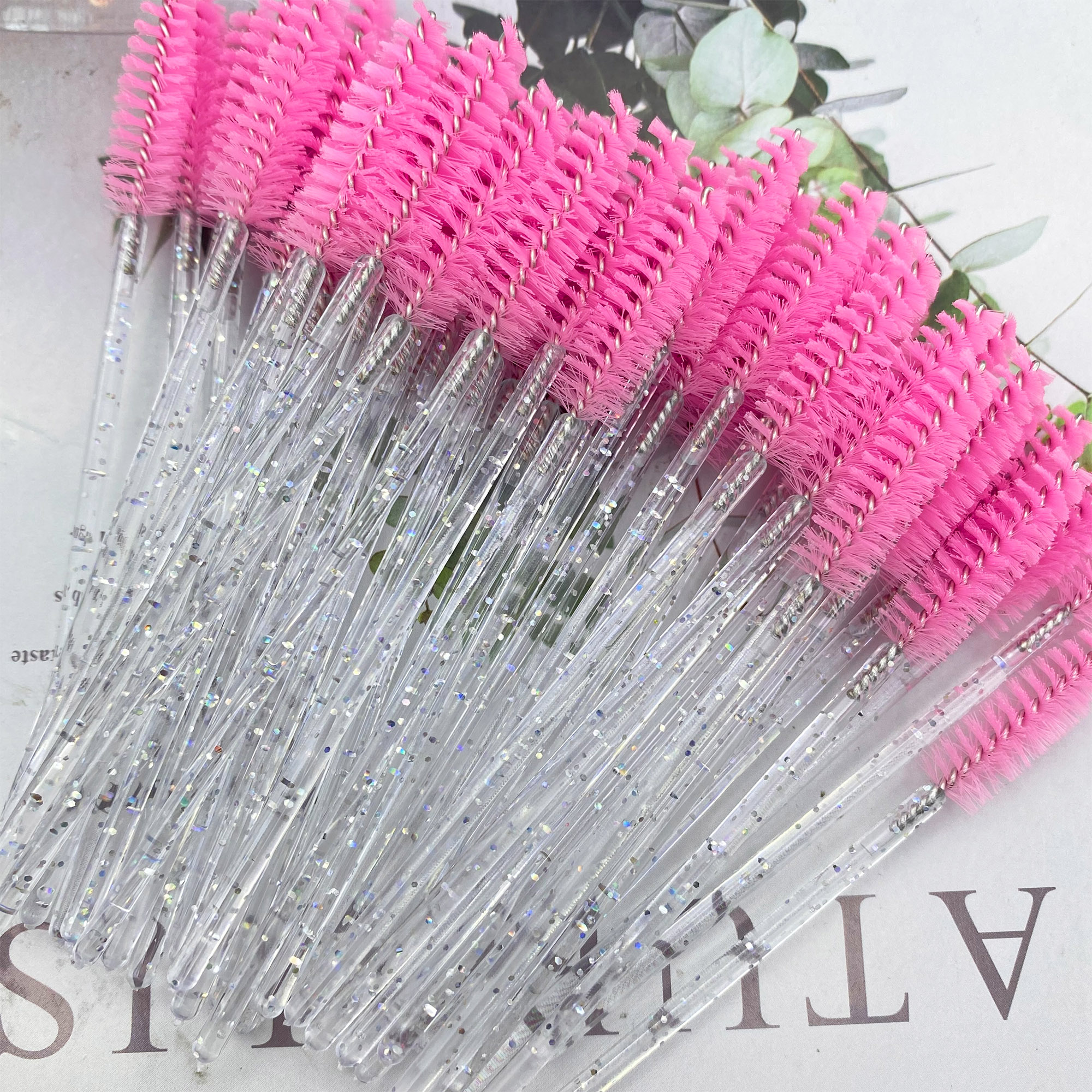 50 pçs escova de cílios cristal diamante lidar com escova de maquiagem rímel varinhas ferramenta de extensão de cílios suprimentos aplicador spoolers