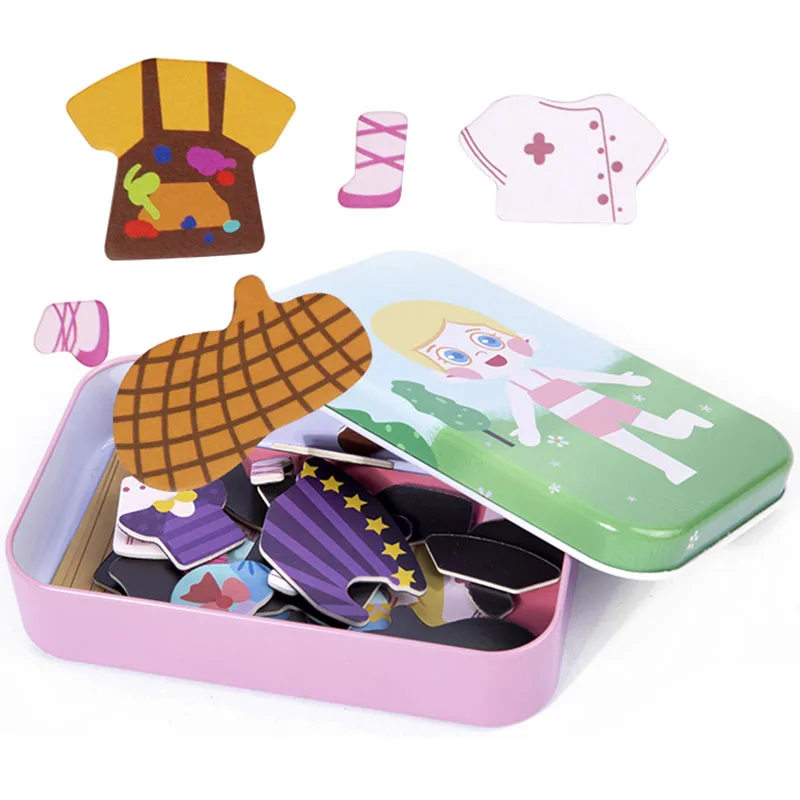 Magnetische 3D Puzzle Kinder Dress Up Ändern Gesichts Ausdruck Spiel Eisen Box Jigsaw Frühe Bildung Fantasie Spielzeug Mädchen Geschenke