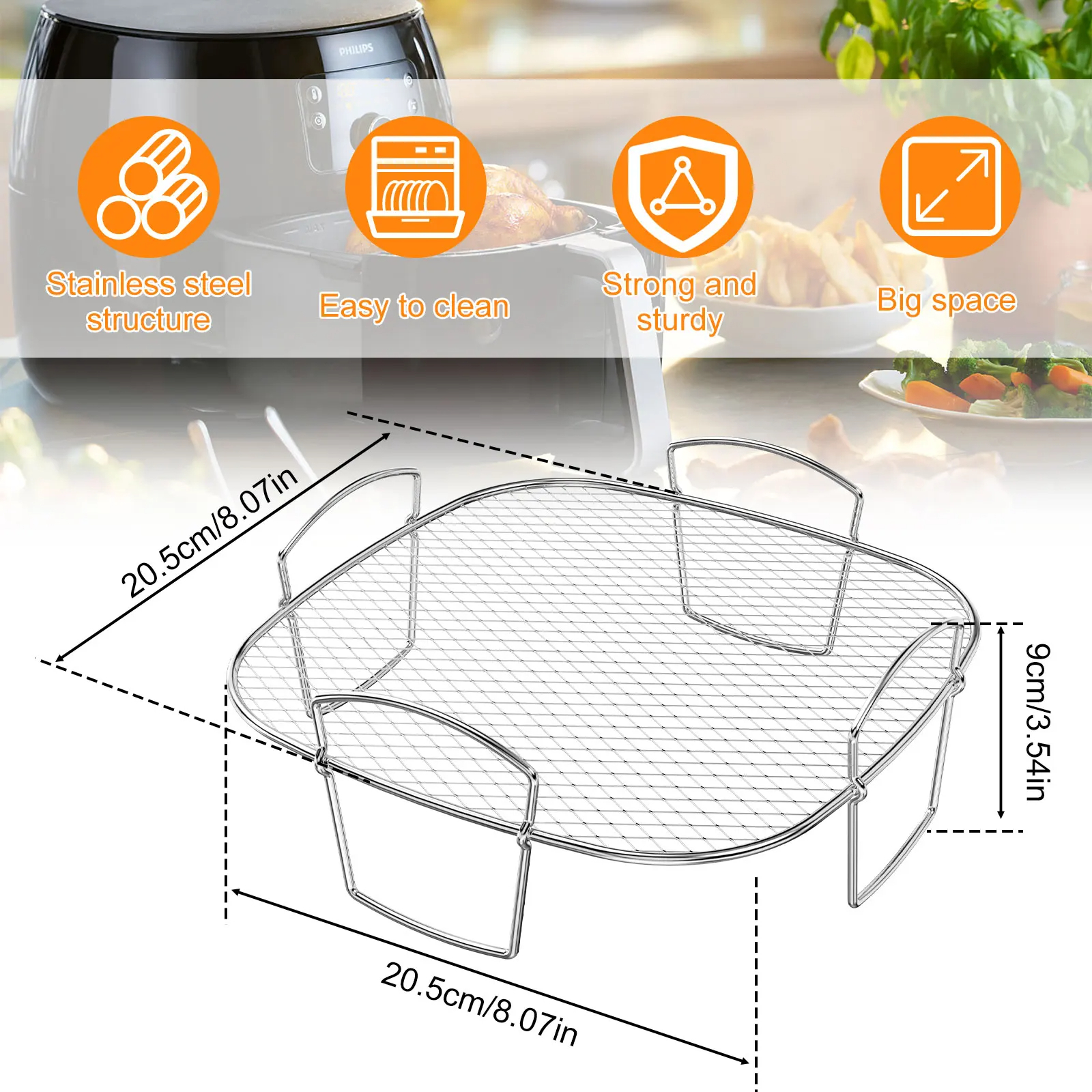 มัลติฟังก์ชั่นย่าง Rack ใช้งานร่วมกับ Airfryer Dehydrator BBQ Rack Steamer ย่างเครื่องมือทําอาหารสําหรับ Air Fryer อุปกรณ์เสริม