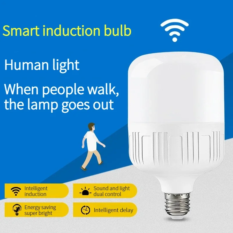 Sound Sensor หลอดไฟ LED E27 AC220V สีขาวเย็น 6500K Voice Control โรงรถโคมไฟสําหรับบันได Pathway โกดัง Garden
