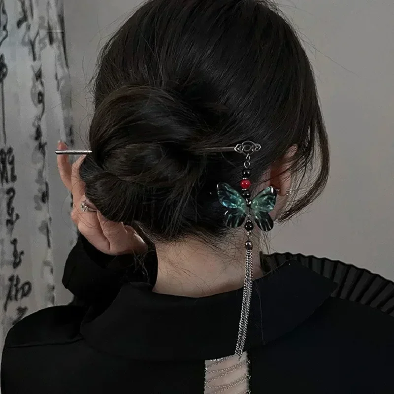 Sensación de alta gama, accesorio para el cabello de estilo antiguo, horquilla para mujer, horquilla negra de estilo chino, estilo retro