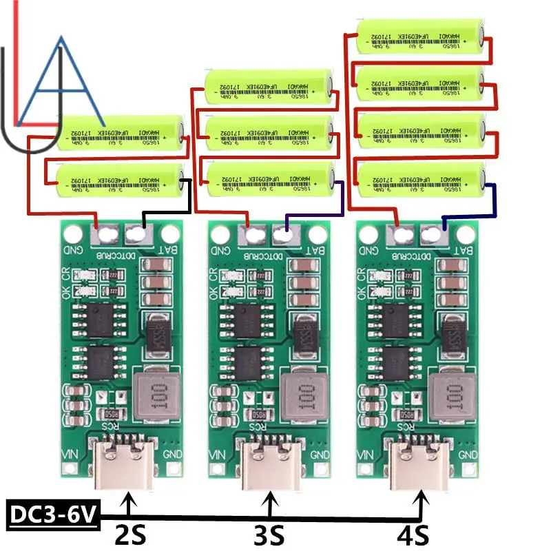 Batería de litio 2S 3S 4S multicelular a 8,4 V 12,6 V 16,8 V tipo c Boost elevador de polímero Li-ion cargador 7,4 V 11,1 V 14,8 V 18650 Lipo