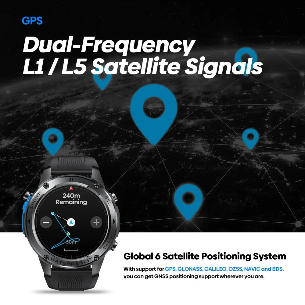 Nowy inteligentny zegarek Zeblaze Stratos 2 Ultra GPS Wbudowany kompas Wysokościomierz barometryczny Dwuzakresowy smartwatch GNSS do rozmów głosowych 10 ATM