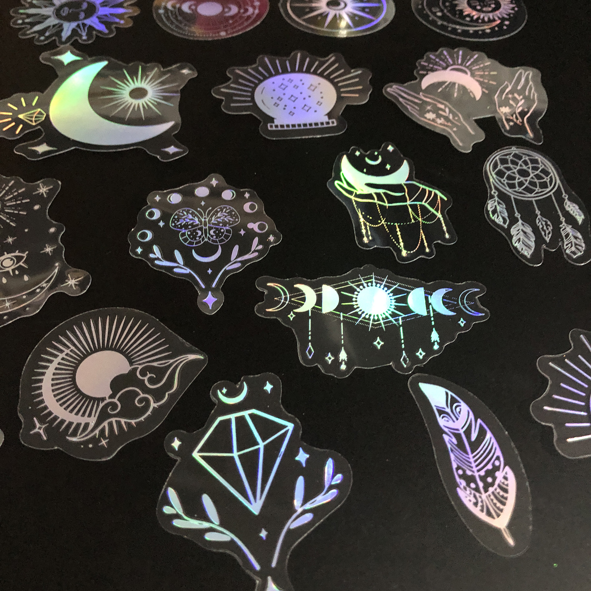 50 個ホログラフィックグリッターステッカー PET 透明光沢のある防水装飾デカール