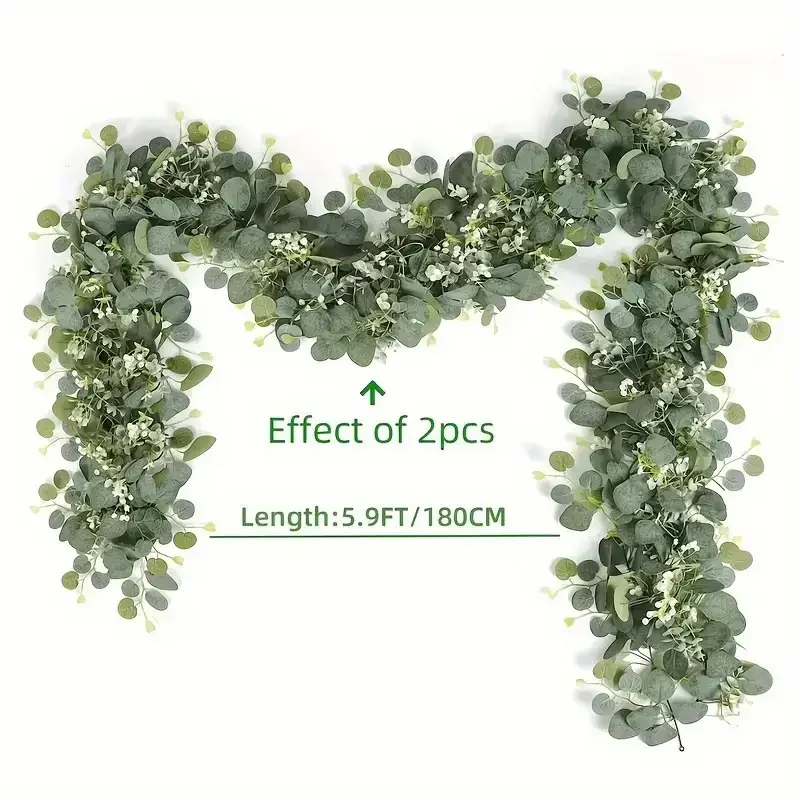 Exuberante guirnalda de eucalipto de imitación de 70,8" con flores blancas: perfecta para decoración del hogar y vacaciones, colgar en la pared, patio y detalles de fiesta
