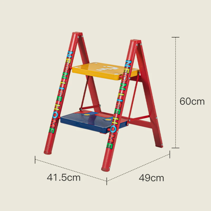 Creative Carbon Steel Folding Ladder Extendable Three-Step Ladder Thickened Anti-Slip Two-Step Stool Stable INS-Style