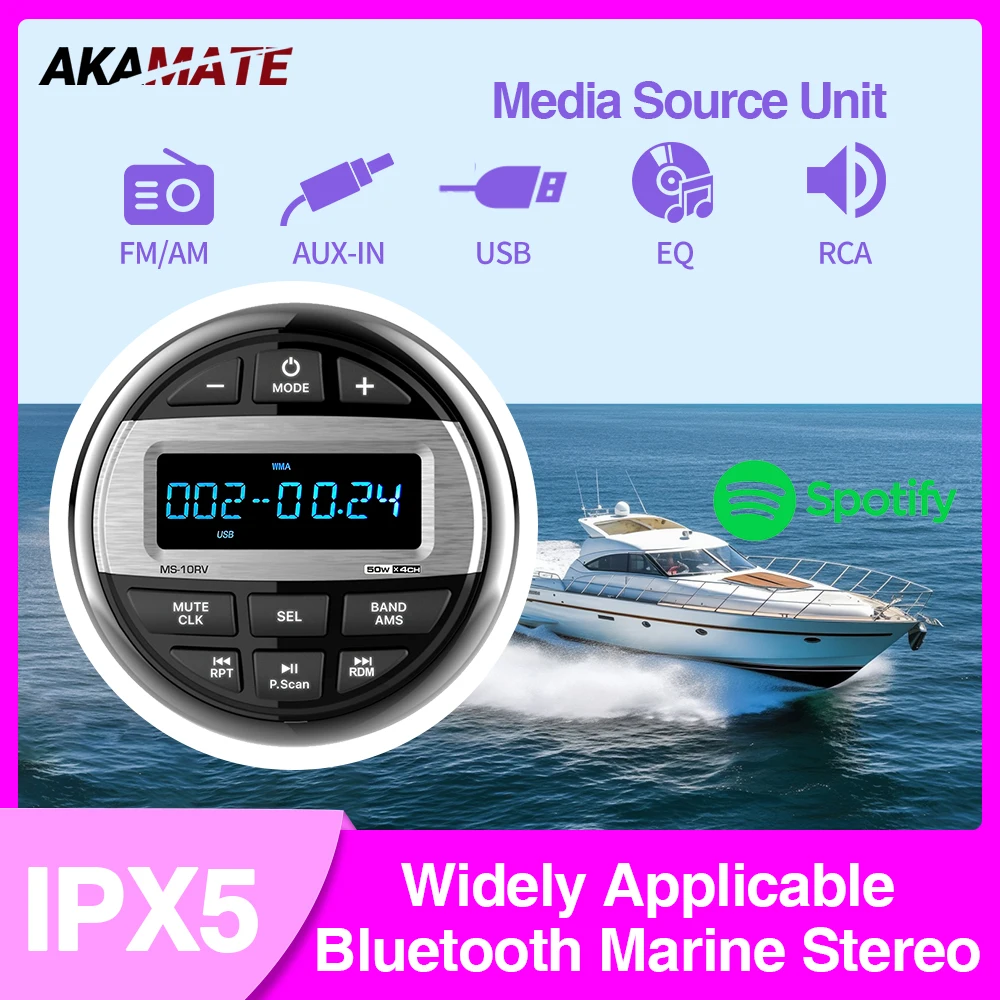 Boot Radio Media Speler Marine Stereo Mp3 Waterdichte Bluetooth Radio Fm Am Ontvanger Geschikt Voor Oogsters Atv Utv Spa Rzr