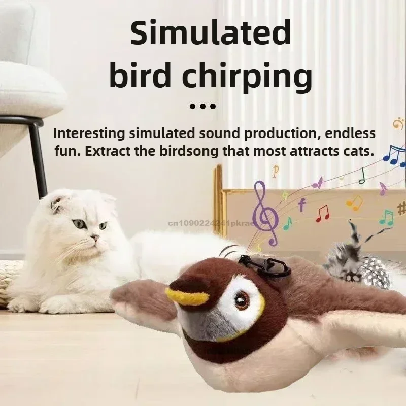 Interactief kattenspeelgoed Oplaadbare vliegende vogel Kattenspeeltje Tjilpen Klapperende vogel (geen vliegen) Kan Catnip Touch-geactiveerd knuffel toevoegen