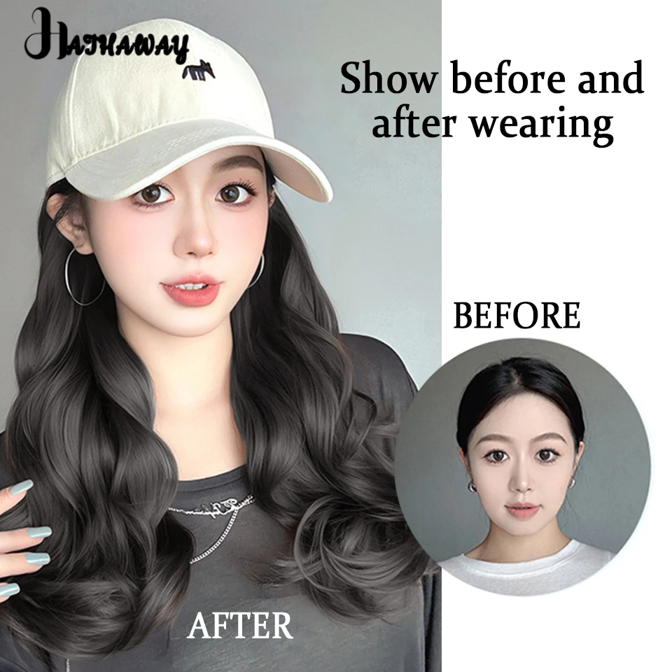 波状帽子ウィッグ 1 つの女性のロングカーリーヘア新しいオンライン有名人キツネ野球帽子ロングヘアウィッグ全頭日常着女性