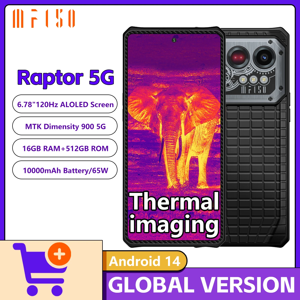 IIIF150 Raptor 5G Smartphone robusto Android 14 Celular 6,78 ''120Hz Tela AMOLED 16GB + 512GB 50MP 65W 10000mAh Telefone