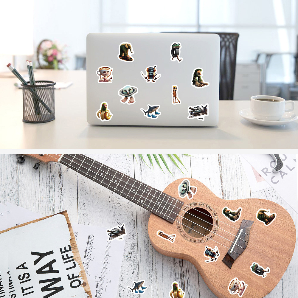 500pcs/Roll Tung Tung Sahur 이탈리아 Brainrot AI Abstrac 동물 씰링 스티커 노트북 데칼 장식 Stiker 보상 선물 완구