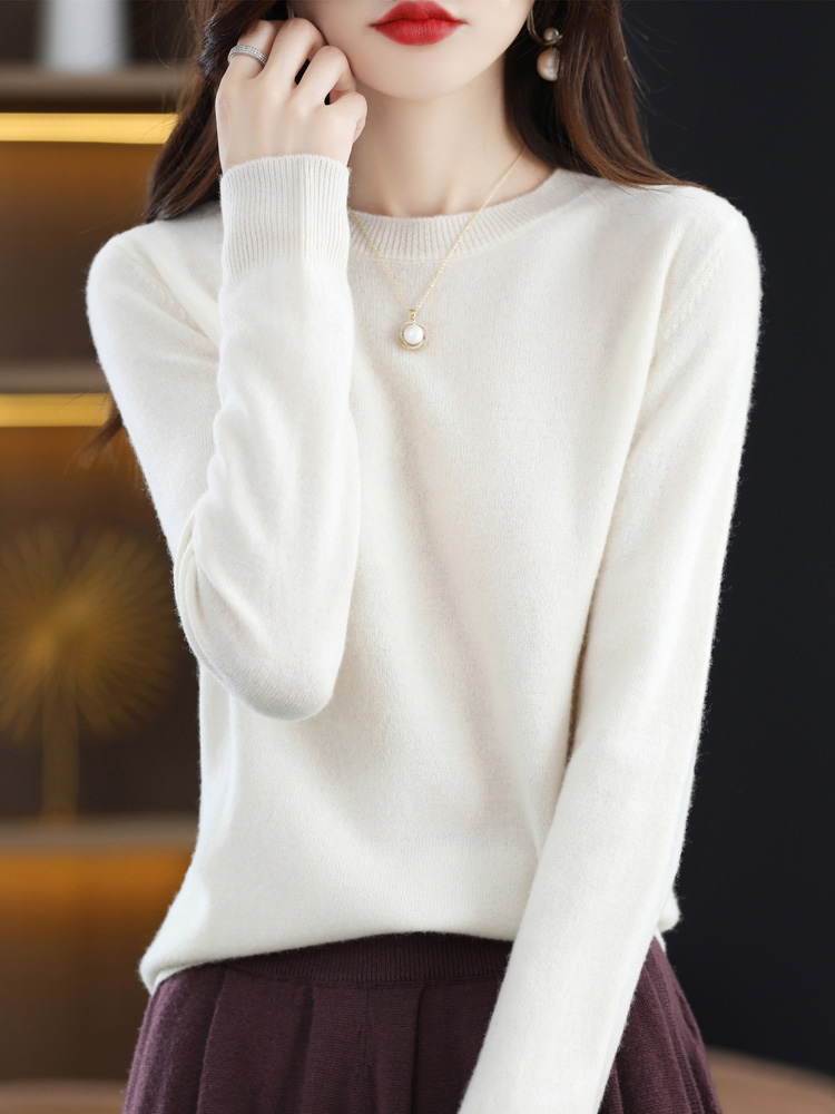 แฟชั่น 100% Merino ขนสัตว์เสื้อกันหนาว Elegant CASHMERE Pullover ผู้หญิง O-คอยาวแขนยาวเสื้อถัก Basic เสื้อผ้าเสื้อจัมเปอร์