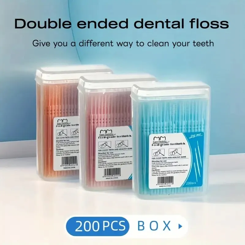 Cepillo de plástico para palillos de dientes, 200 piezas, en caja, hilo Dental desechable para el hogar