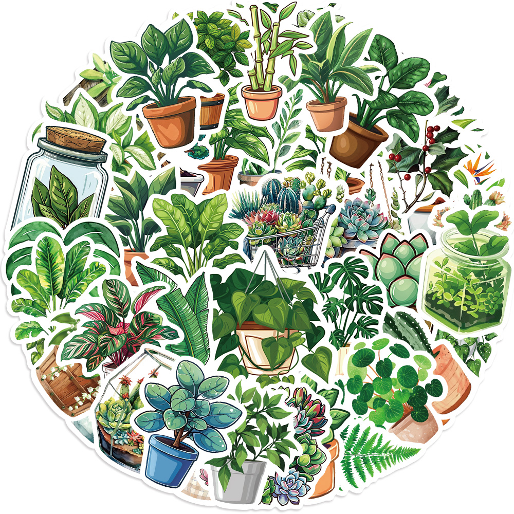 50 個かわいい植物グリーン美的ステッカー子供のおもちゃ DIY 装飾冷蔵庫ノートブックバイク電話スーツケース漫画ステッカー