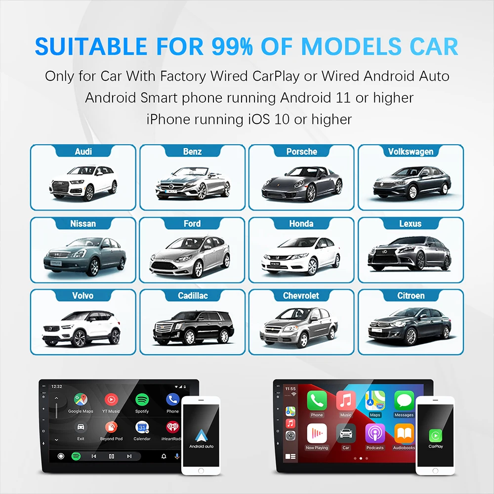 Wired to Wireless Carplay&Android Auto AI Box 2 in 1 Mini Adapter Plug And Play Dongle Fast Connect Compatible with 99% of Cars