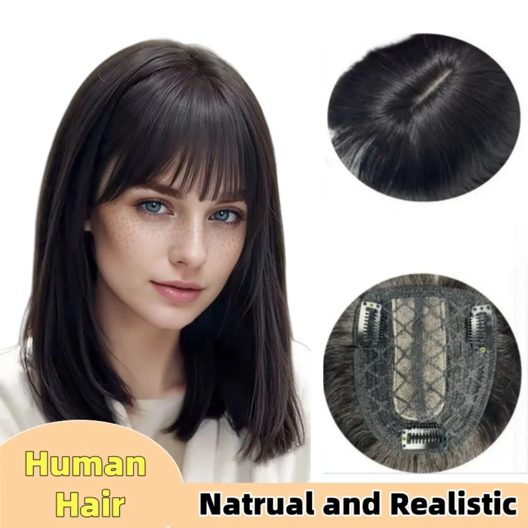 Toppers de cabelo humano real para mulheres clipe em franja peças de cabelo brasileiro cabelo reto franja falsa para perda de cabelo
