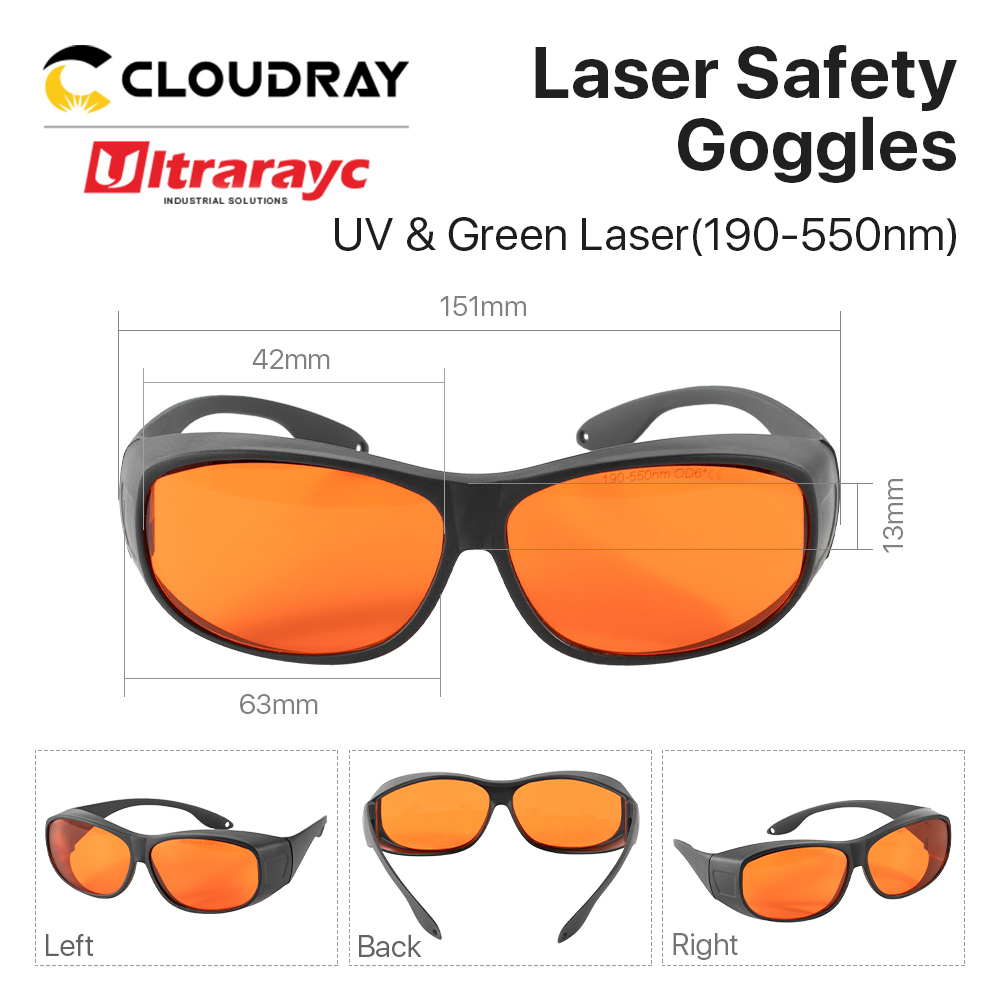 Lunettes de sécurité Laser Ultrarayc 190-550nm OD6 + CE lunettes de sécurité Laser lunettes de protection pour Machine Laser UV et verte