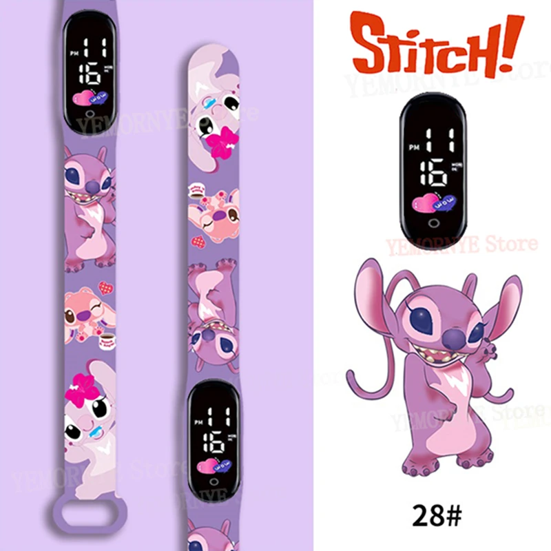 Disney Stitch นาฬิกาเด็กดิจิตอลอะนิเมะตัวเลข LED นาฬิกาส่องสว่าง Touch กันน้ํากีฬาอิเล็กทรอนิกส์นาฬิกาเด็กของขวัญวันเกิด