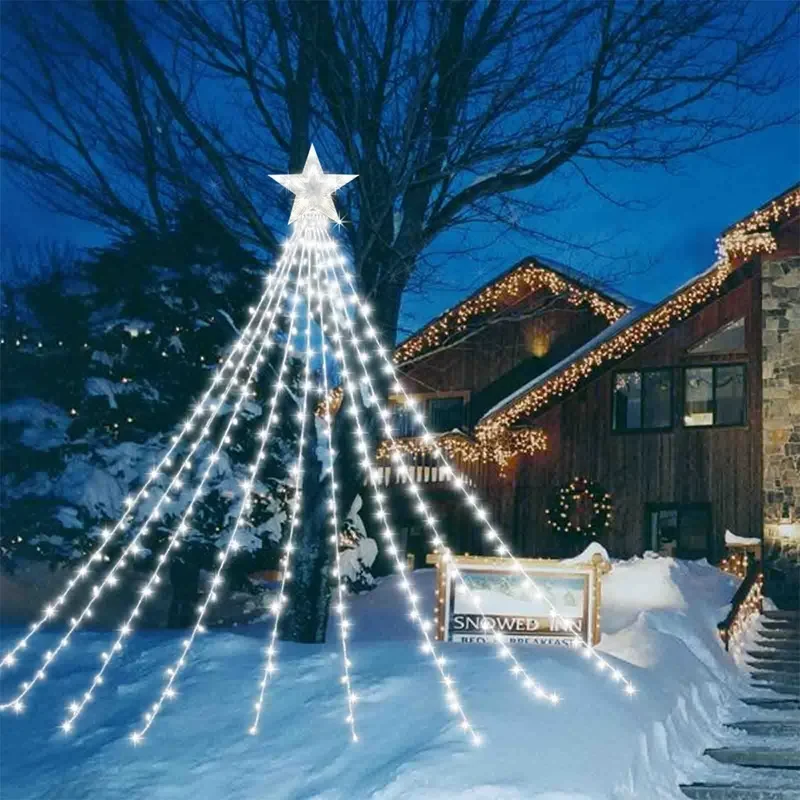 LED-Stern Wasserfall Lichter Weihnachts schmuck Lichterketten Weihnachts baum Ornamente für zu Hause 2024 Navidad Geburts neujahr 2025